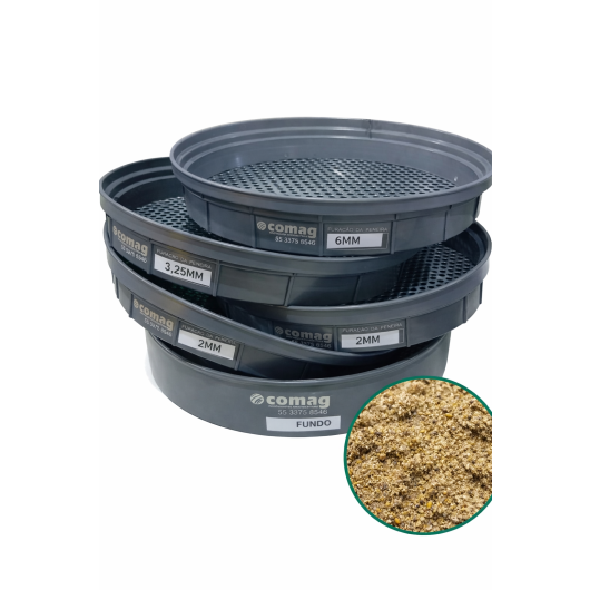 Jogo de peneiras circulares para granulometria de Ração Bovina